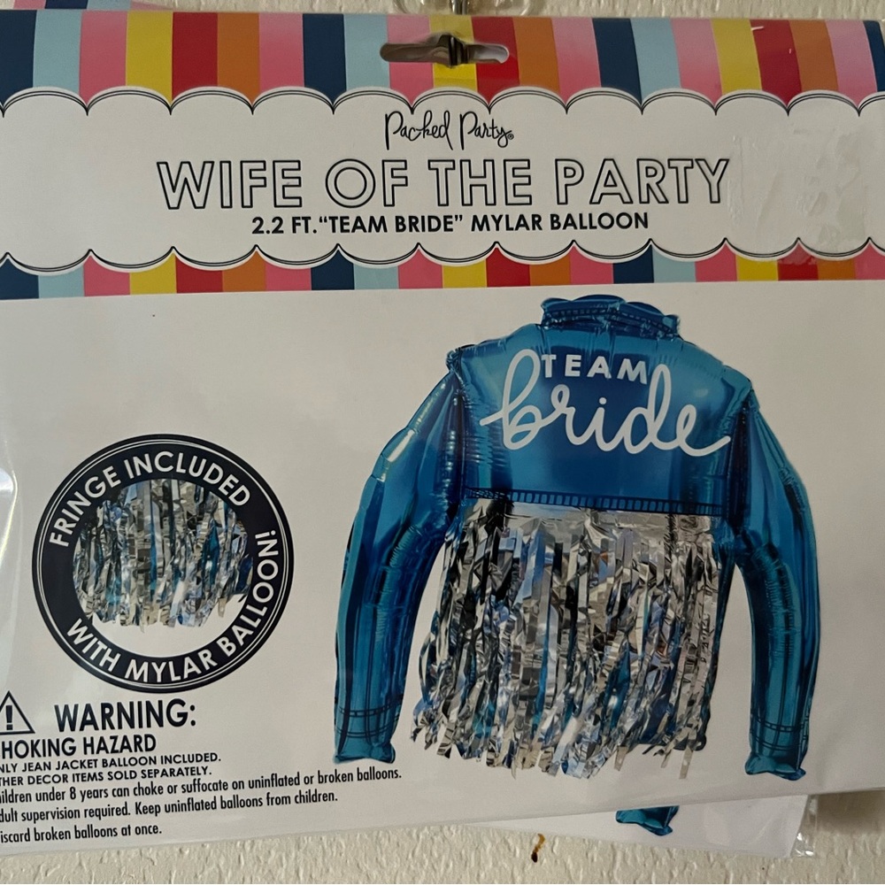 Team Bride Wife Of The Party Bachelorette 2.2 Ft Blue Silver Mylar Balloon NEW